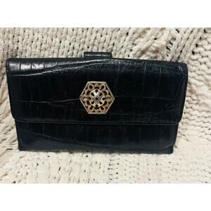 Brighton Ladies Wallet Croc Embossed Leather Black checkbook designer Vintage